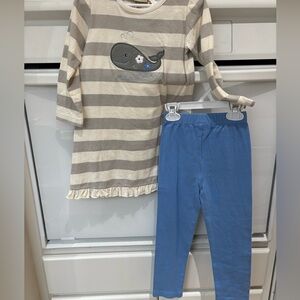 Striped Luigi Whale Kids Knit Long Sleeve Top & Pants Set - Cream and Blue